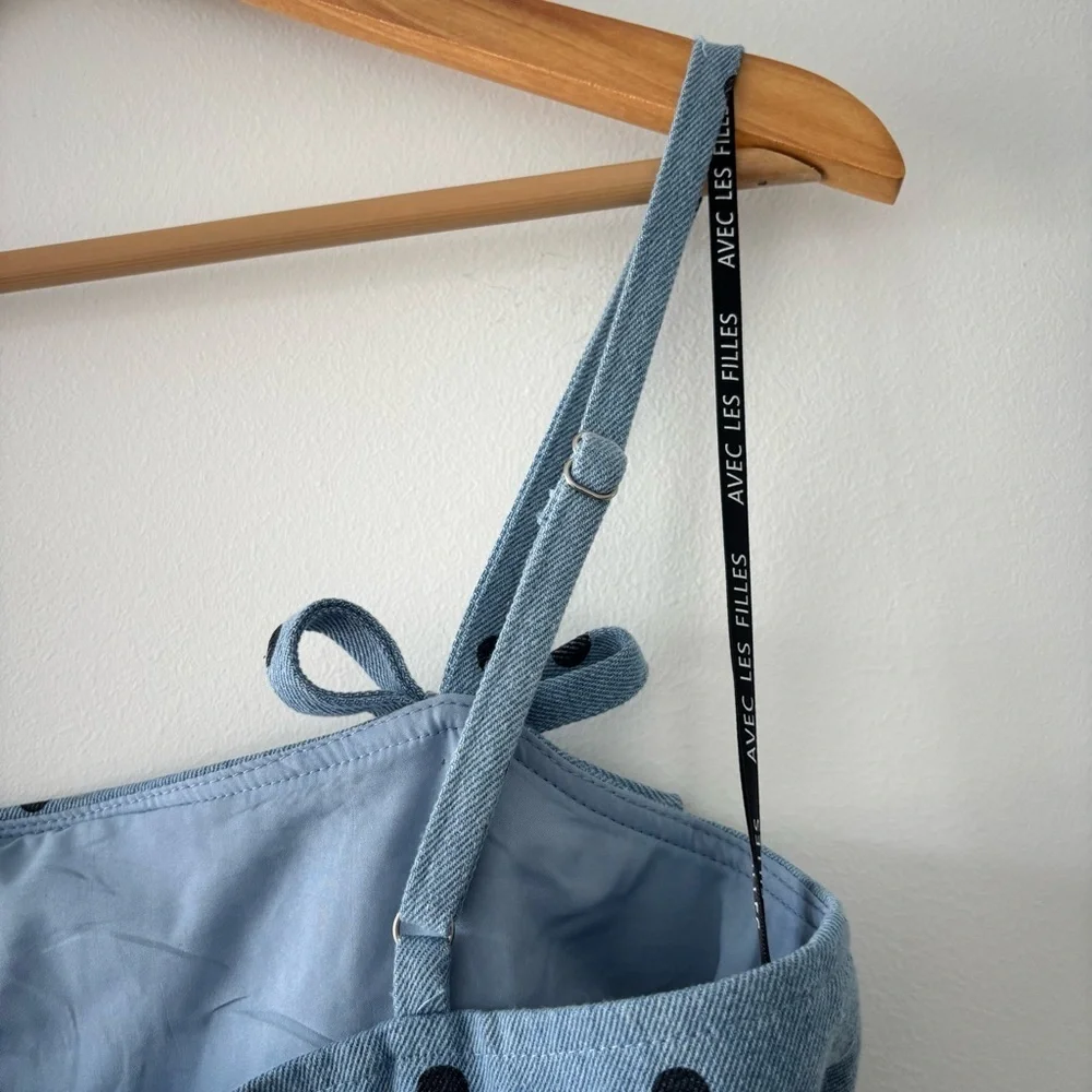 NWT Avec Les Filles Flirty Sky Blue Cotton Dotted Mini Shift Fit n Flare Dress - Picture 9 of 11